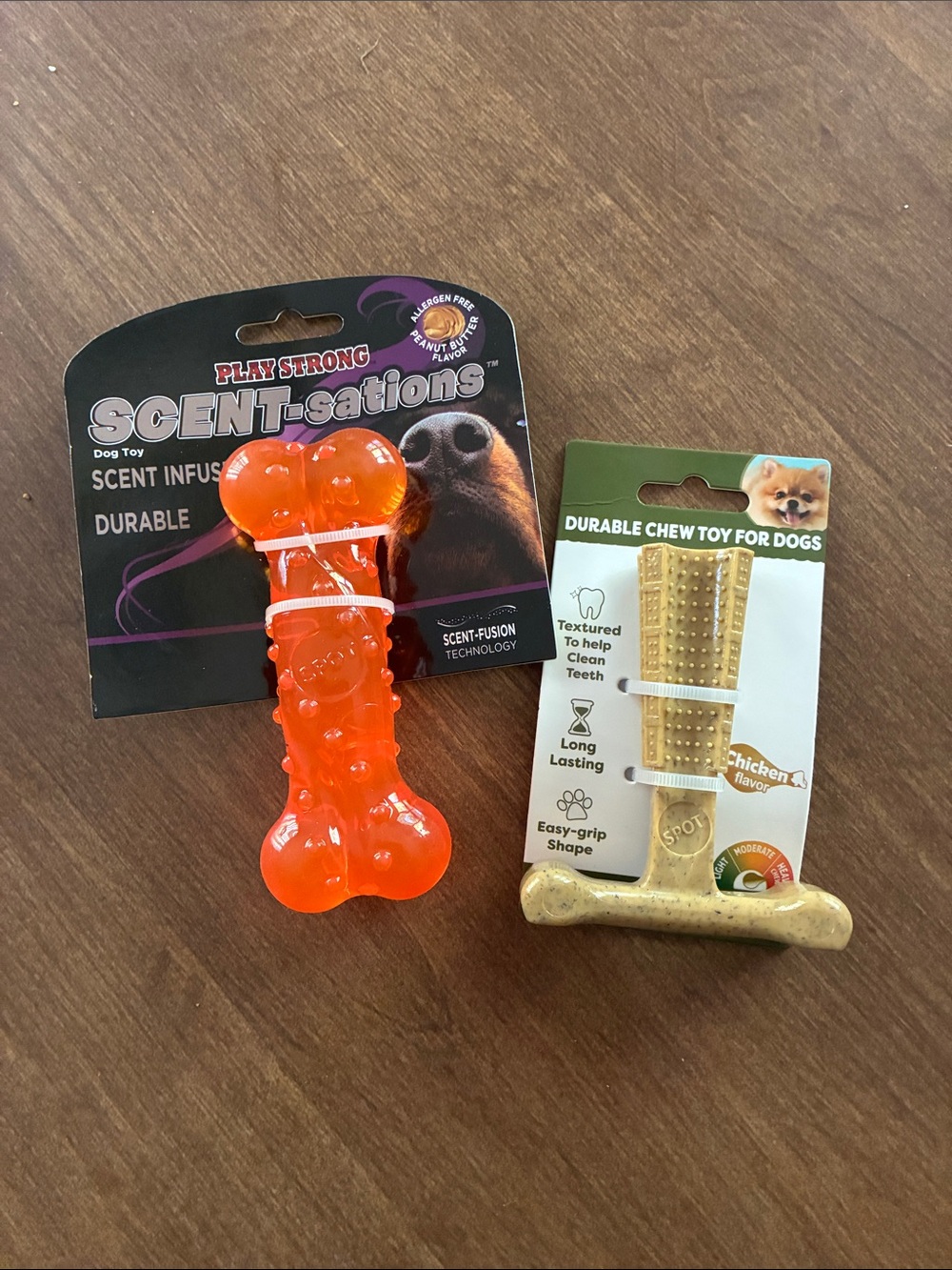 Scent-sations Orange Scented Dog Bone Toy and Chicken flavored chew toy